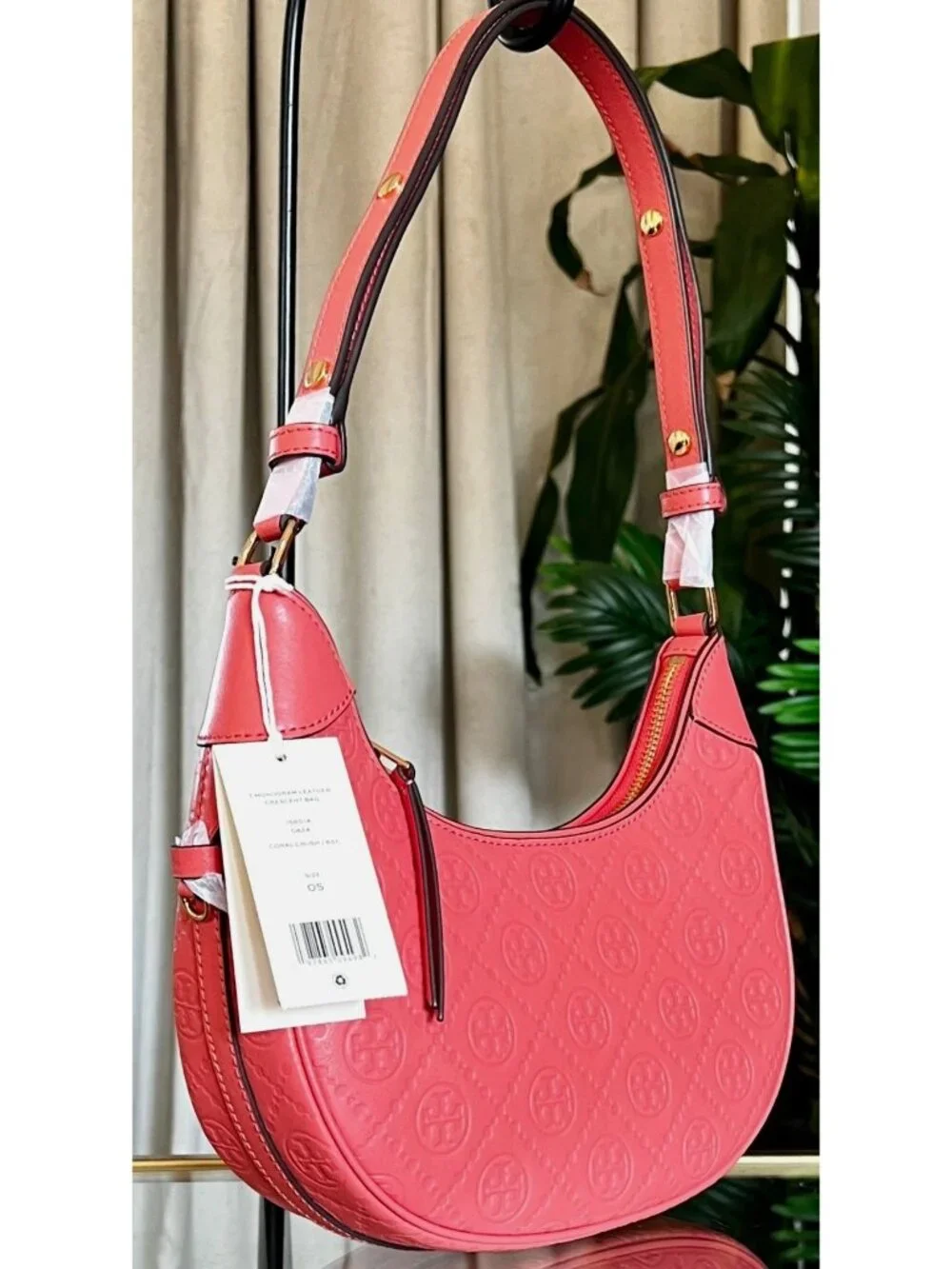 NEW!!!  AUTHENTIC TORY BURCH CORAL CRUSH MONOGRAM CRESENT HANDBAG